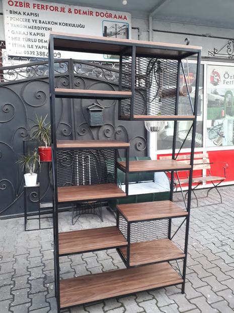 Ahşap Raflı Metal Kitaplık, Ferforje Raf & Kitaplık | Özbir Ferforje